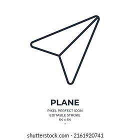 Paper plane editable stroke outline icon isolated on white background flat vector illustration. Pixel perfect. 64 x 64.