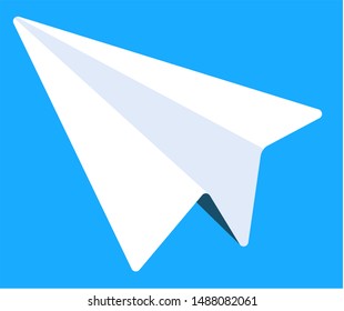 Paper plane, electronic library icon, messenger or mail. Software and media, modern technology, computer or mobile device app symbol, interface. Vector illustration in flat cartoon style