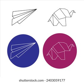 Paper plane and elephant origami. Elephant origami vector.