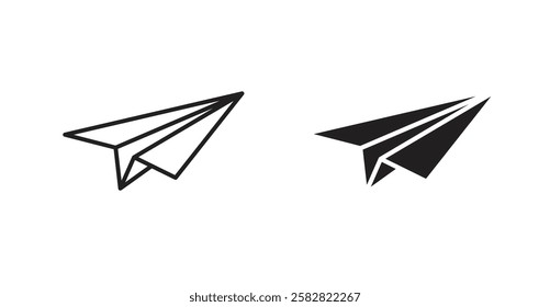 Paper plane filled and outlined icons vectors on white background
