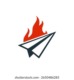 avião de papel com fogo viagem móvel app logo vetor ilustração modelo design