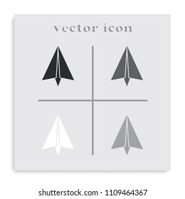 Paper plane flat black and white vector icon.