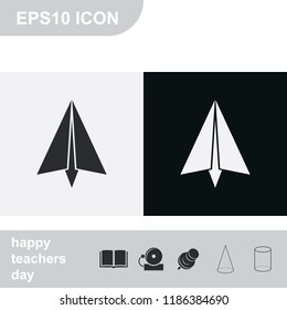 Paper plane flat black and white vector icon.