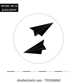 Paper plane flat black and white icon. Vector Illustration.