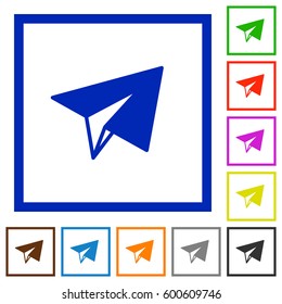 Paper plane flat color icons in square frames on white background