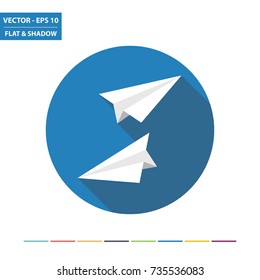 Paper plane flat icon with long shadow. Vector Illustration.