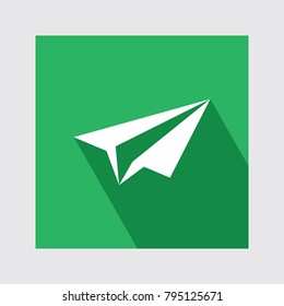 Paper Plane Flat Icon With Long Shadow.
