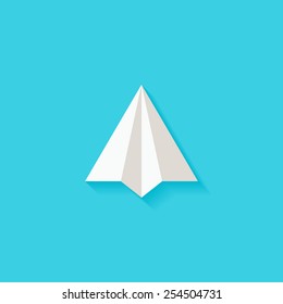 Paper plane flat icon. Modern flat icons vector collection with long shadow effect in stylish colors of web design objects. Trendy Flat Style. Isolated on blue background. Flat design. EPS 10.