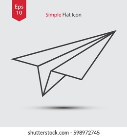 Paper Plane Flat Icon. Simple Sign Of Paper Linear Toy. Vector Illustrated Symbol
