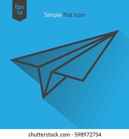 Paper Plane Flat Icon. Simple Sign Of Paper Linear Toy. Vector Illustrated Symbol
