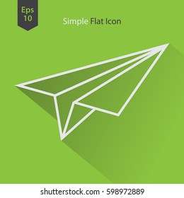 Paper Plane Flat Icon. Simple Sign Of Paper Linear Toy. Vector Illustrated Symbol
