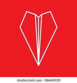 Paper plane flat line icon. Origami airplane linear symbol isolated on red. Vector eps8 illustration.