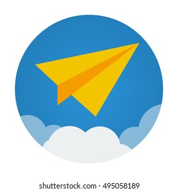 Paper plane flat vector icon that shows concept such as financial freedom, exploration, future, forward, imagination, for your personal or commercial use