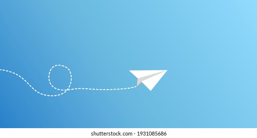 Paper plane flies to the target on a blue background, focused on success. Business startup concept. Isolated on white background. Flat style. Vector illustration
