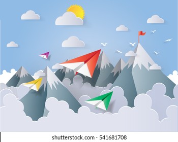 Paper Plane fly in Blue Sky