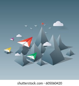 Paper Plane fly in Blue Sky