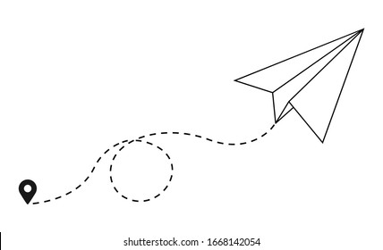 Paper plane fly or following a path. Vector illustration.