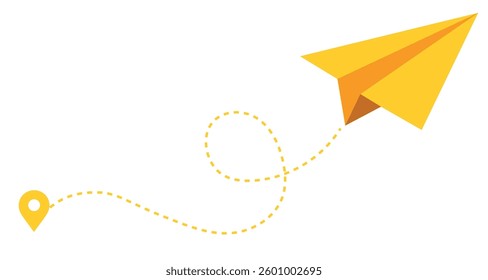 Paper plane fly or following a path. Vector illustration