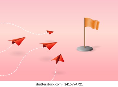 Paper plane fly into a primary victory business concept images vector.