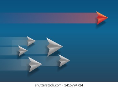 Paper plane fly into a primary victory business concept images vector.