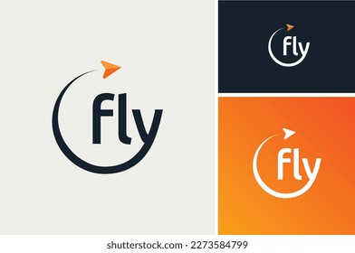 Paper Plane with Fly Lettering Typography Word Mark for Flight Aircraft Airplane Aviation Logo Design