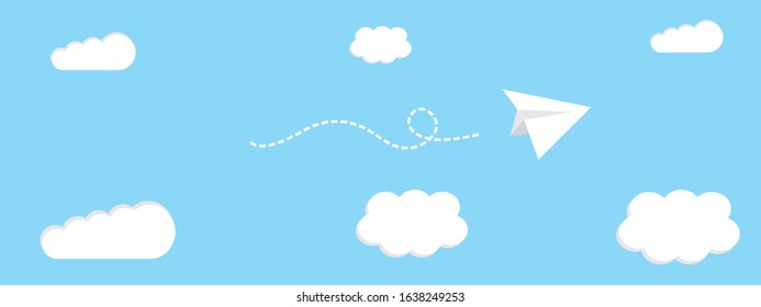 Paper plane fly in sky against white clouds