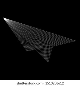 Paper plane flying. Abstract image of a aircraft origami. Wireframe low poly mesh vector illustration