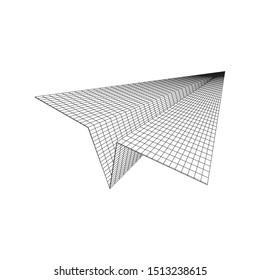Paper plane flying. Abstract image of a aircraft origami. Wireframe low poly mesh vector illustration