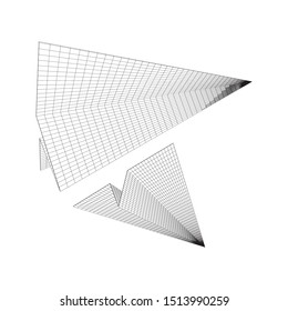Paper plane flying. Abstract image of a aircraft origami. Wireframe low poly mesh vector illustration