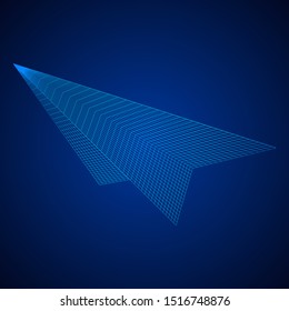 Paper plane flying. Abstract image of a aircraft origami. Wireframe low poly mesh vector illustration