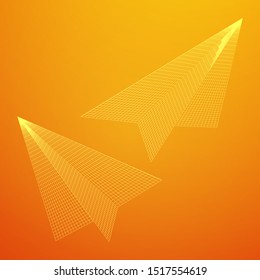 Paper plane flying. Abstract image of a aircraft origami. Wireframe low poly mesh vector illustration