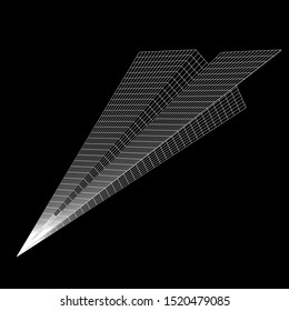Paper plane flying. Abstract image of a aircraft origami. Wireframe low poly mesh vector illustration