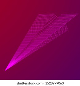 Paper plane flying. Abstract image of a aircraft origami. Wireframe low poly mesh vector illustration