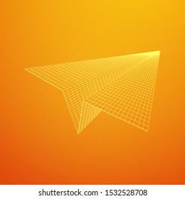 Paper plane flying. Abstract image of a aircraft origami. Wireframe low poly mesh vector illustration