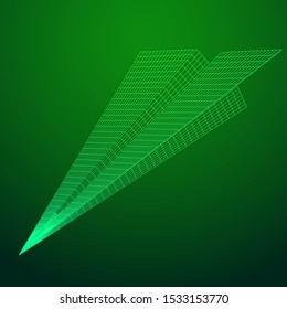 Paper plane flying. Abstract image of a aircraft origami. Wireframe low poly mesh vector illustration