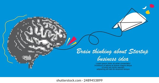 Paper Plane Flying Away From A Brain Object On Blue Background