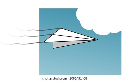 Paper plane flying in a blue sky 