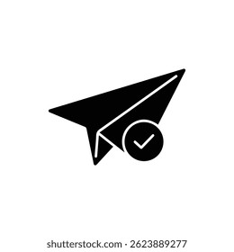 Paper Plane Flying with Check Minimal Black Icon