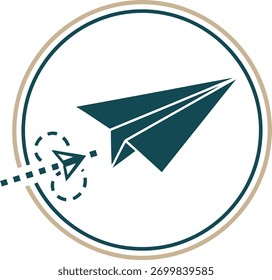 Un avión de papel volando en círculo representa la comunicación y la conexión. Simboliza los viajes, la innovación y el éxito. El diseño es sencillo, elegante y minimalista.
