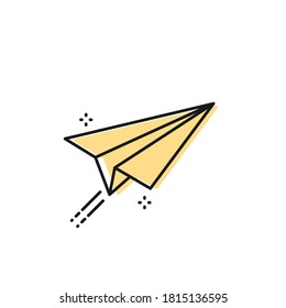 Paper plane flying with contrail. Concept of creativity, delivery, sending, message. Vector illustration, flat design