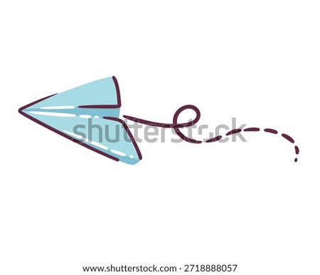 Paper plane flying with dashed trail, message sending and communication concept, fast delivery symbol, email and chat metaphor, flat cartoon doodle style, vector illustration