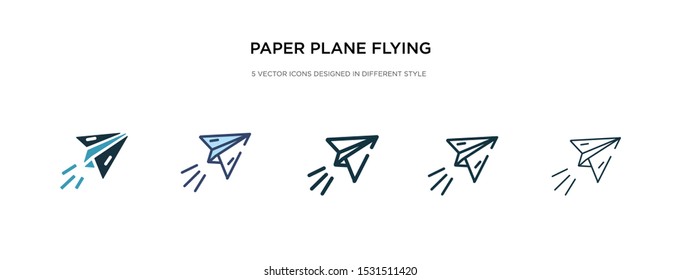 paper plane flying icon in different style vector illustration. two colored and black paper plane flying vector icons designed in filled, outline, line and stroke style can be used for web, mobile,