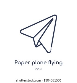 paper plane flying icon from user interface outline collection. Thin line paper plane flying icon isolated on white background.