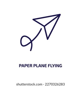 paper plane flying icon from user interface collection. Thin linear paper plane flying, plane, wing outline icon isolated on white background. Line vector paper plane flying sign, symbol for web and 