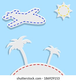 Paper plane flying to the island 