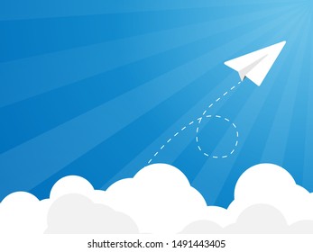 paper plane flying, launch, business vision and startup concept vector illustration flat design