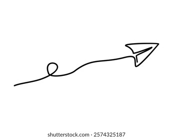 Paper plane flying lineart vector illustration on transparent background