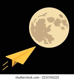 Papierebene, die zur Mondvektorgrafik fliegt