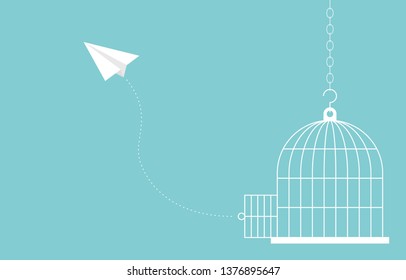Paper plane flying on sky with cloud, vector illustration