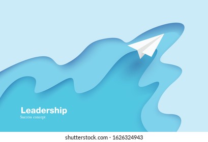 paper plane flying on sky, paper art style, vector design